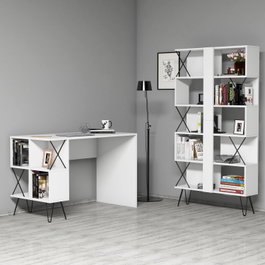 Hanah Home Combo de Mesa de Estudio y Estantería Blanco y Negro